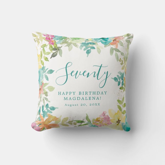 Coussin Aquarelle d'été Floral Custom 70e anniversaire (Recto)