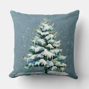 Coussin Aquarelle d'hiver chic Aiguille neige Monogramme