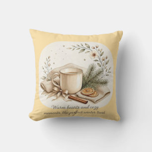 Coussin Aquarelle d'hiver cosy   Bougies, café et branches