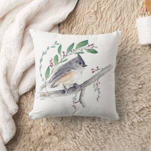 Coussin Aquarelle d'Oiseau de souris touffu Oreille d'art