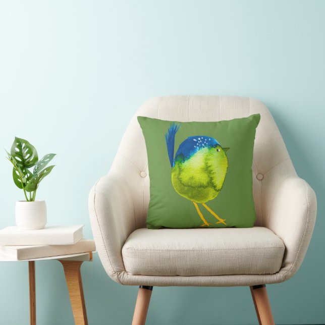 Coussin Aquarelle d'oiseau vert mou (Chaise)
