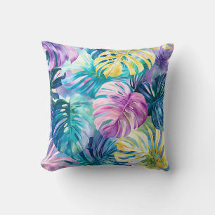 Coussin Aquarelle d'or Paradis Feuille tropical