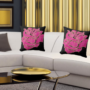 Coussin Aquarelle dorée rose Rose Black Throw Pill