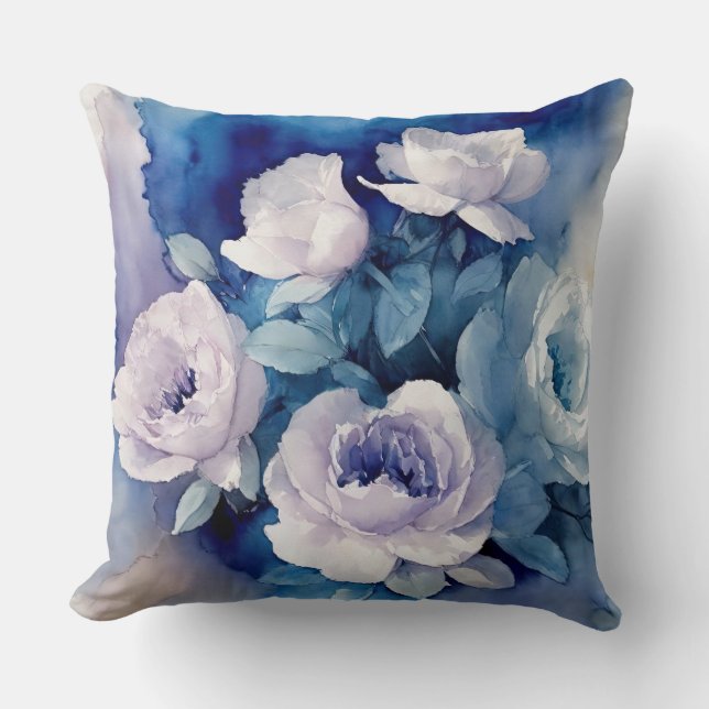 Coussin Aquarelle douce bleue et violette (Recto)