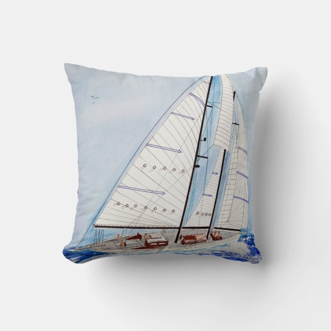 Coussin aquarelle du bateau à voile (Recto)