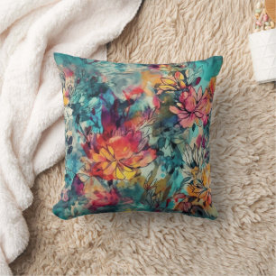 Coussin Aquarelle éclaboussure et fleurs à l'encre