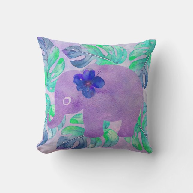 Coussin Aquarelle Elephant Jungle Monstera Leaf Primitive (Recto)