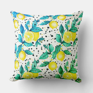 Coussin aquarelle esquissée détaillée de feuilles bleus, c