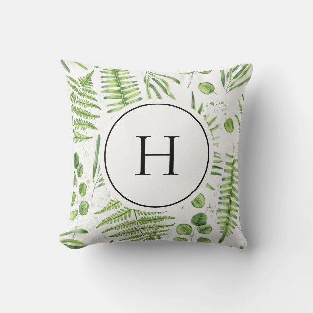 Coussin Aquarelle et Motif d'Eucalyptus (Recto)