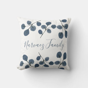 Coussin Aquarelle Eucalyptus Bleu Botanique Peint à la Mai