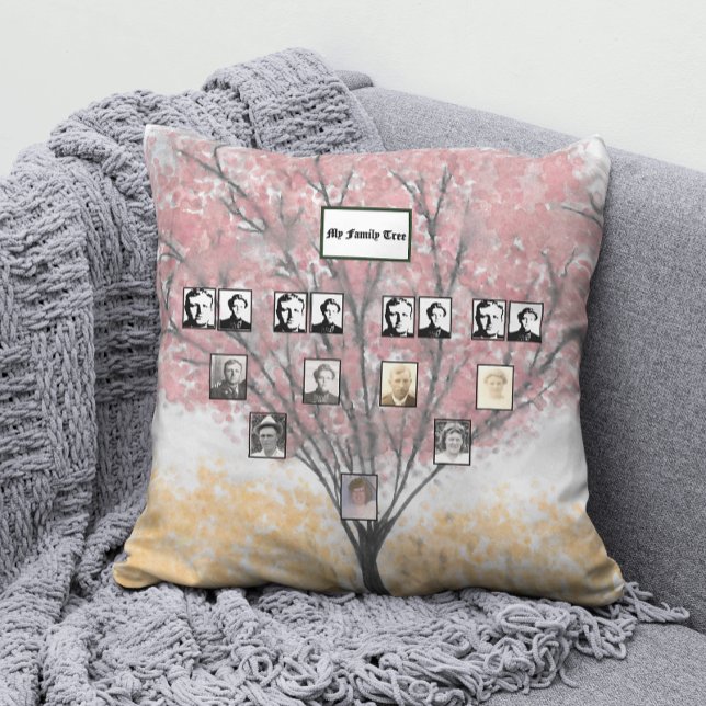 Coussin Aquarelle Feuille rouge arbre généalogique avec ph (Créateur téléchargé)