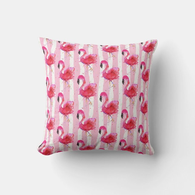 Coussin Aquarelle Flamant rose rose Jeu (Recto)