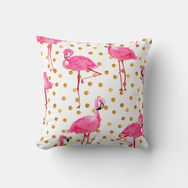 Coussin Aquarelle flamants roses avec matelas à points dor (Recto)
