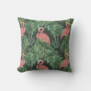 Coussin Aquarelle flamants roses, oiseaux exotiques, tropi