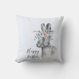 Coussin Aquarelle Fleur Couronne Lapin de Pâques