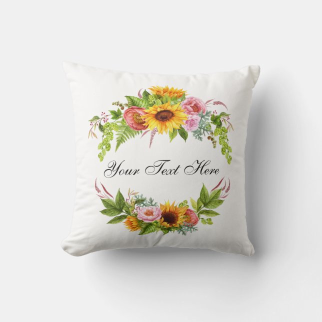 Coussin Aquarelle Fleur de tournesol - Votre texte - (Recto)
