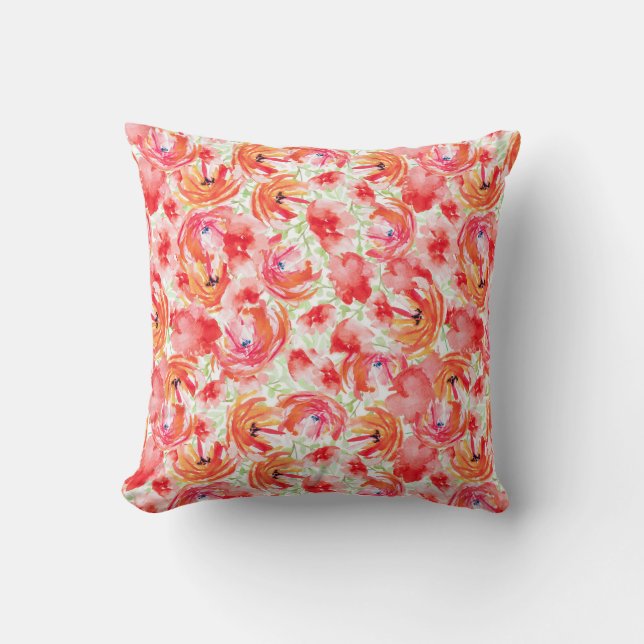 Coussin Aquarelle Fleur rouge et orange motif vibrant (Recto)