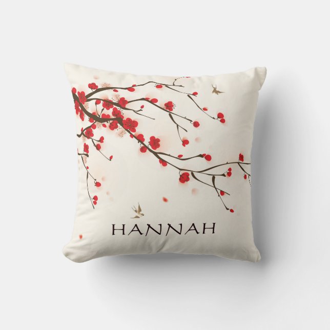 Coussin Aquarelle Fleurs de cerisier rouge Floral Personna (Recto)