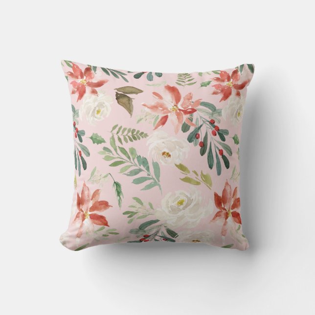 Coussin Aquarelle Fleurs d'hiver Fleurs d'Hiver Fruits cre (Recto)