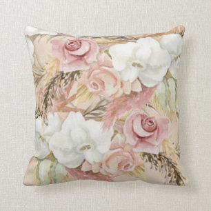 Coussin Aquarelle Fleurs Élégantes Pampas Rose Pink
