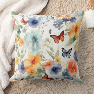 Coussin Aquarelle Fleurs et papillons Imprimer Botanique