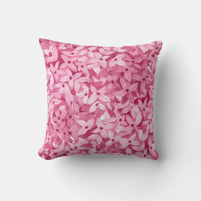 Coussin Aquarelle fleurs lilas : arrière - plan rose (Recto)