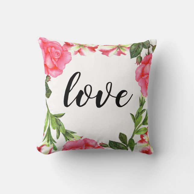 Coussin Aquarelle Fleurs roses couronne circulaire (Recto)