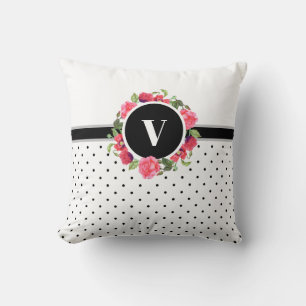 Coussin Aquarelle Fleurs rouges et roses Cercle de couronn
