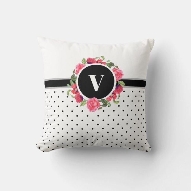 Coussin Aquarelle Fleurs rouges et roses Cercle de couronn (Recto)