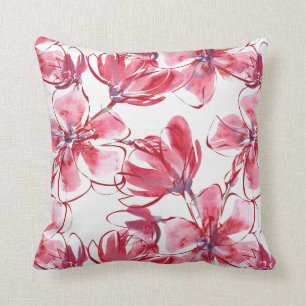 Coussin Aquarelle Fleurs rouges foncées
