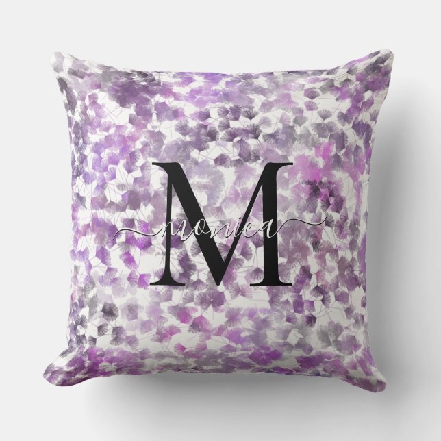 Coussin Aquarelle Floral Purple Monogramme (Recto)