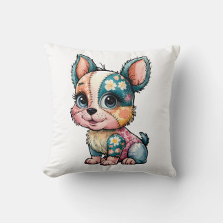 Coussin Aquarelle florale adorable bébé chien