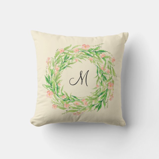 Coussin Aquarelle Florale avec Monogramme (Recto)