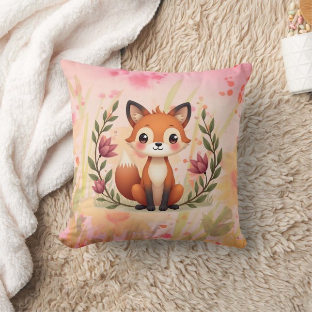 Coussin Aquarelle Florale Avec Renard (Couverture)