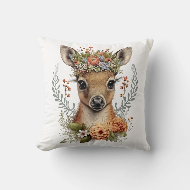 Coussin Aquarelle florale cerf mou (Recto)