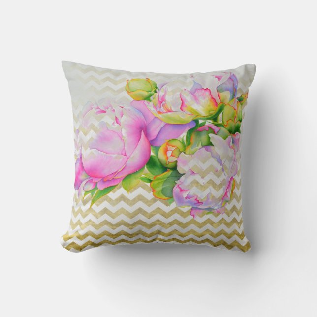 Coussin Aquarelle florale classique et élégante de pivoine (Recto)