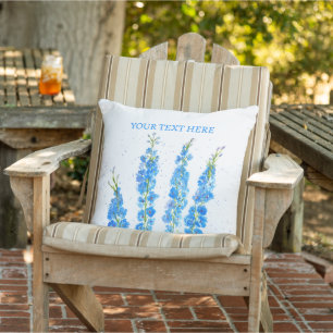 Coussin Aquarelle florale de delphinium bleu élégant rusti