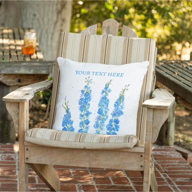 Coussin Aquarelle florale de delphinium bleu élégant rusti (Chaise)
