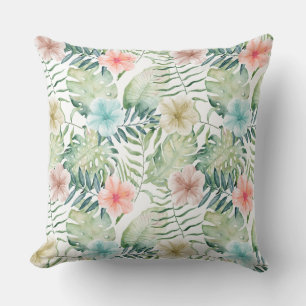 Coussin Aquarelle florale de ketmie tropicale