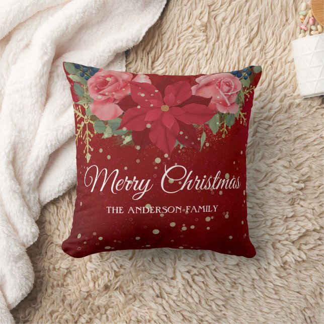 Coussin Aquarelle florale de Noël couronne poinsettia roug (Couverture)