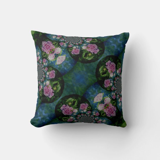 Coussin Aquarelle florale de pivoine rose blanc (Recto)