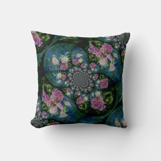 Coussin Aquarelle florale de pivoine rose blanc (Recto)