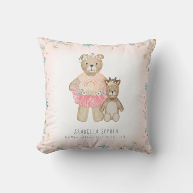 Coussin Aquarelle florale d'information de naissance de (Recto)