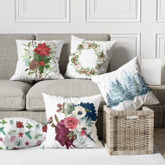 Coussin Aquarelle florale fleurs de pin d'hiver Décor hive