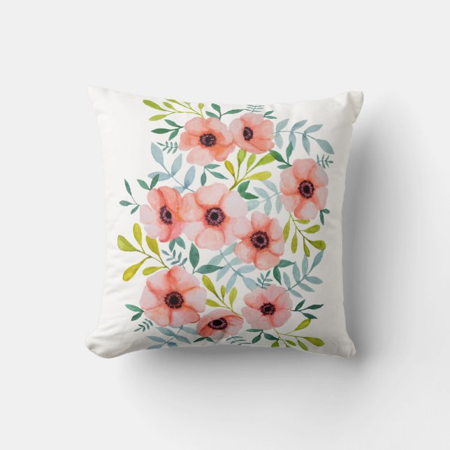 Coussin Aquarelle Florale Fleurs rose pâle (Recto)