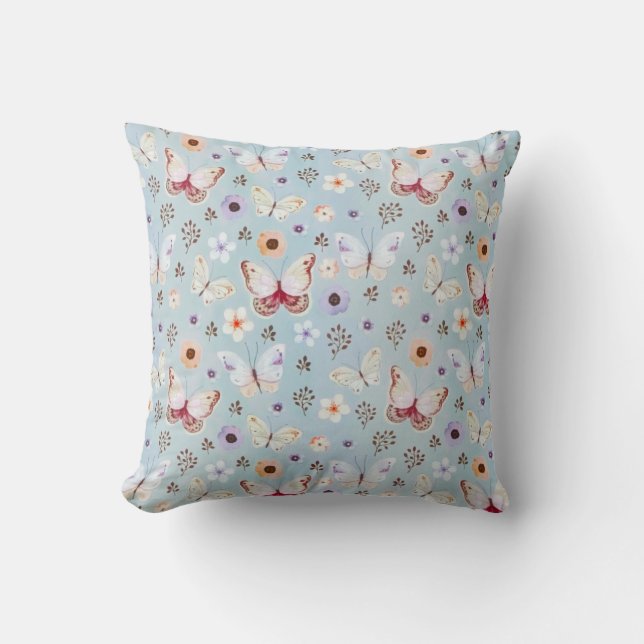 Coussin Aquarelle Florale Papillon (Recto)