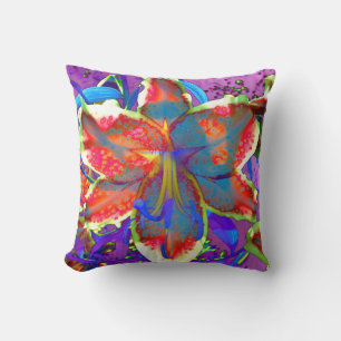 Coussin Aquarelle florale rouge bleue rétro abstraite élég