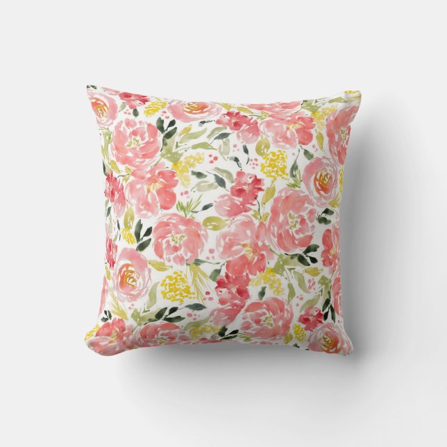 Coussin Aquarelle florale vibrante motif lancer l'oreiller (Recto)