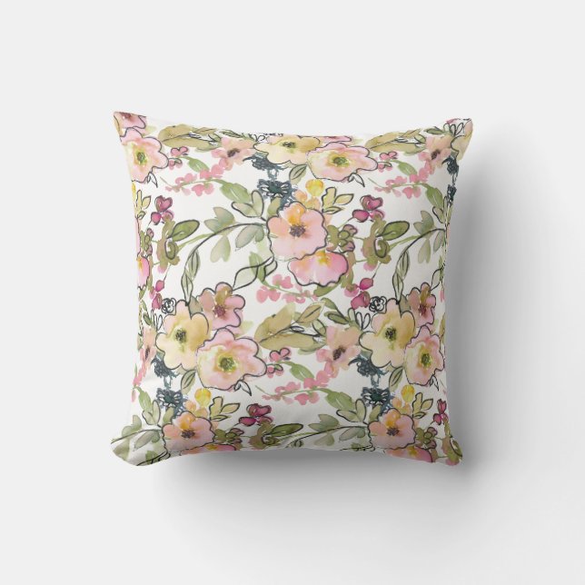 Coussin Aquarelle Florales Doodle Jeu d'oreiller (Recto)