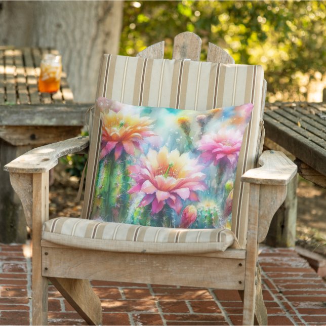Coussin Aquarelle Flower Cactus Succulents (Chaise)